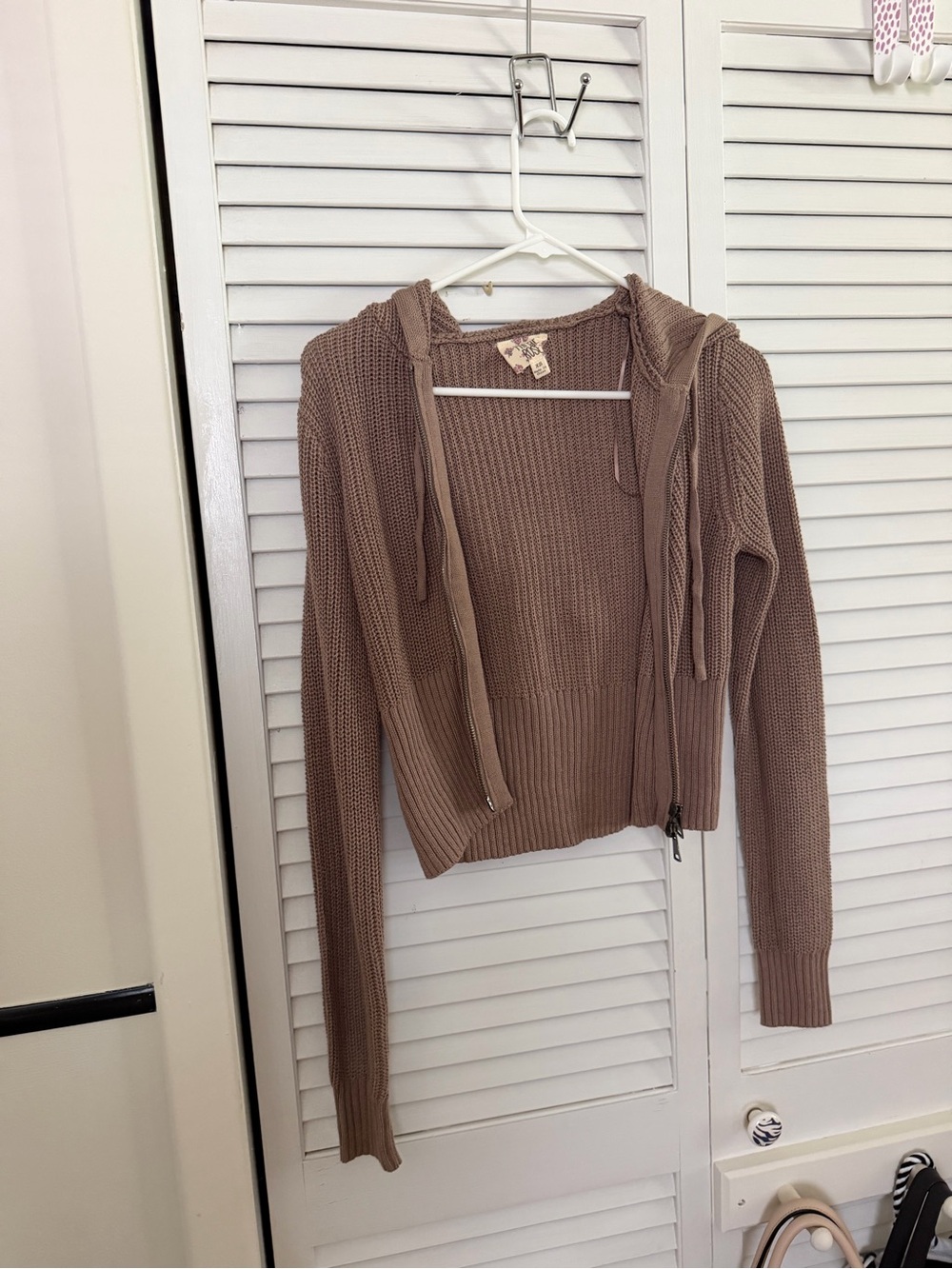 Hippie Rose Cropped Hooded Zip Cardigan - Taupe Brown